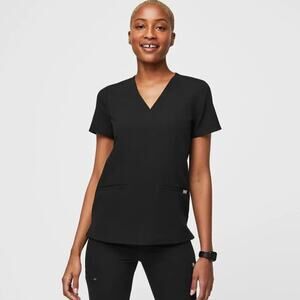 FIGS Casma Three-Pocket V-Neck Scrub Top Black Size L Hospital Nursing Doctor